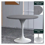 Table à manger Verve avec plateau rond de 36 po et pied central en acier blanc