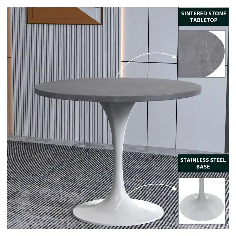 Table à manger Verve avec plateau rond de 36 po et pied central en acier blanc