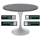 Table à manger Verve avec plateau rond de 36 po et pied central en acier blanc