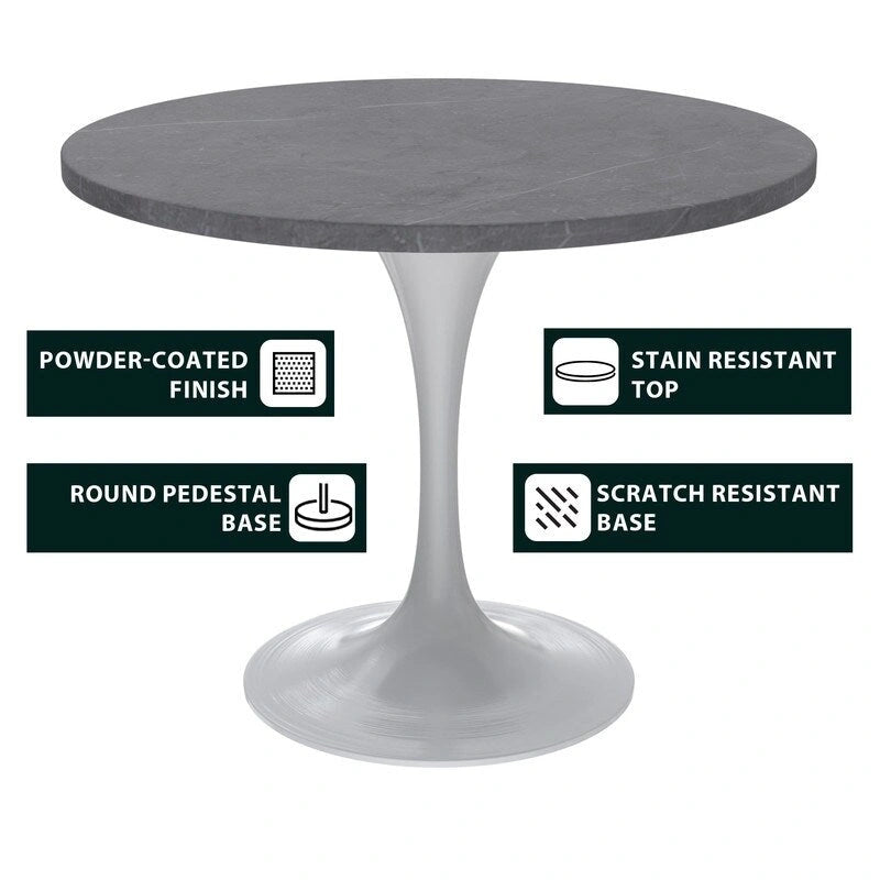 Table à manger Verve avec plateau rond de 36 po et pied central en acier blanc