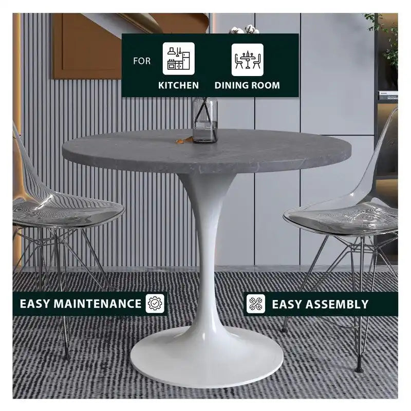 Table à manger Verve avec plateau rond de 36 po et pied central en acier blanc