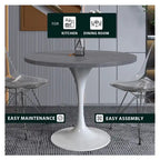 Table à manger Verve avec plateau rond de 36 po et pied central en acier blanc