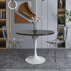 Table à manger Verve avec plateau rond de 36 po et pied central en acier blanc