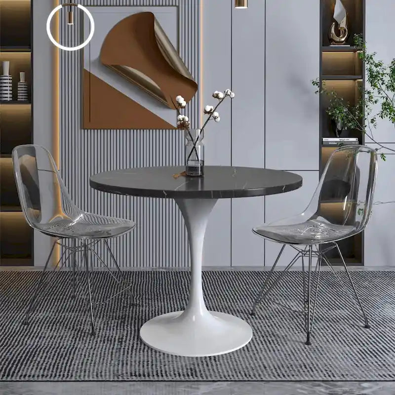 Table à manger Verve avec plateau rond de 36 po et pied central en acier blanc