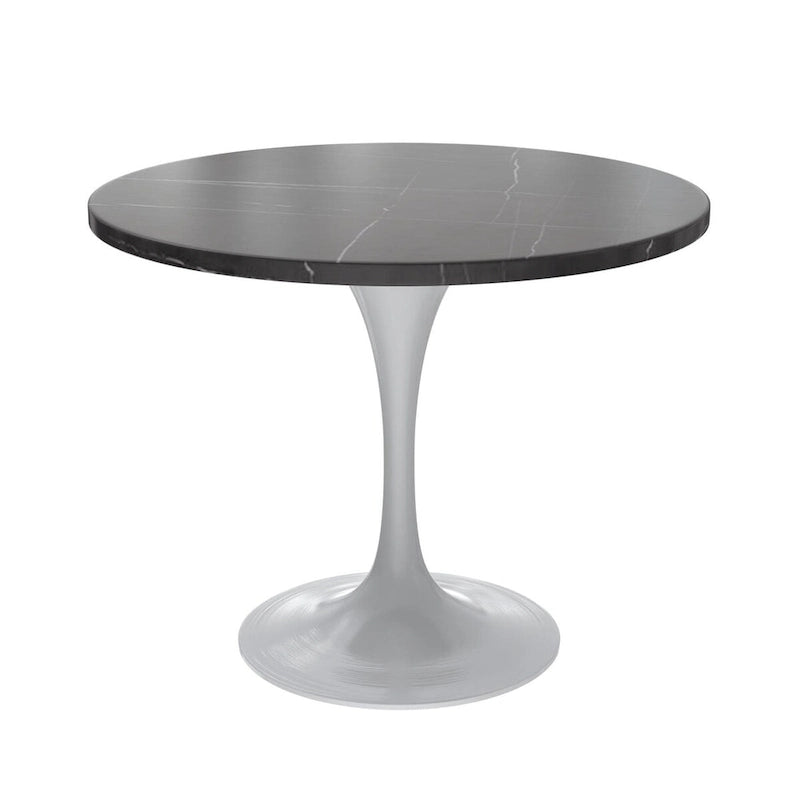 Table à manger Verve avec plateau rond de 36 po et pied central en acier blanc