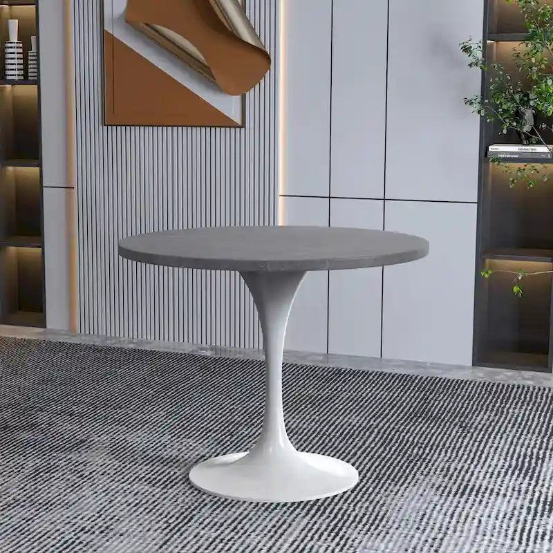 Table à manger Verve avec plateau rond de 36 po et pied central en acier blanc