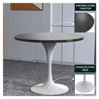 Table à manger Verve avec plateau rond de 36 po et pied central en acier blanc