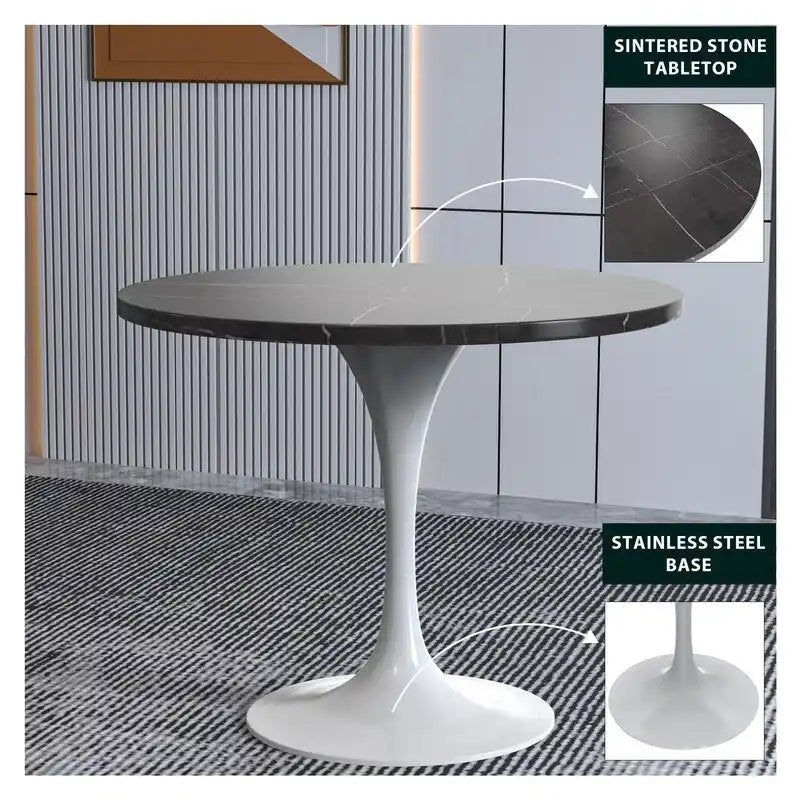 Table à manger Verve avec plateau rond de 36 po et pied central en acier blanc