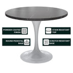 Table à manger Verve avec plateau rond de 36 po et pied central en acier blanc