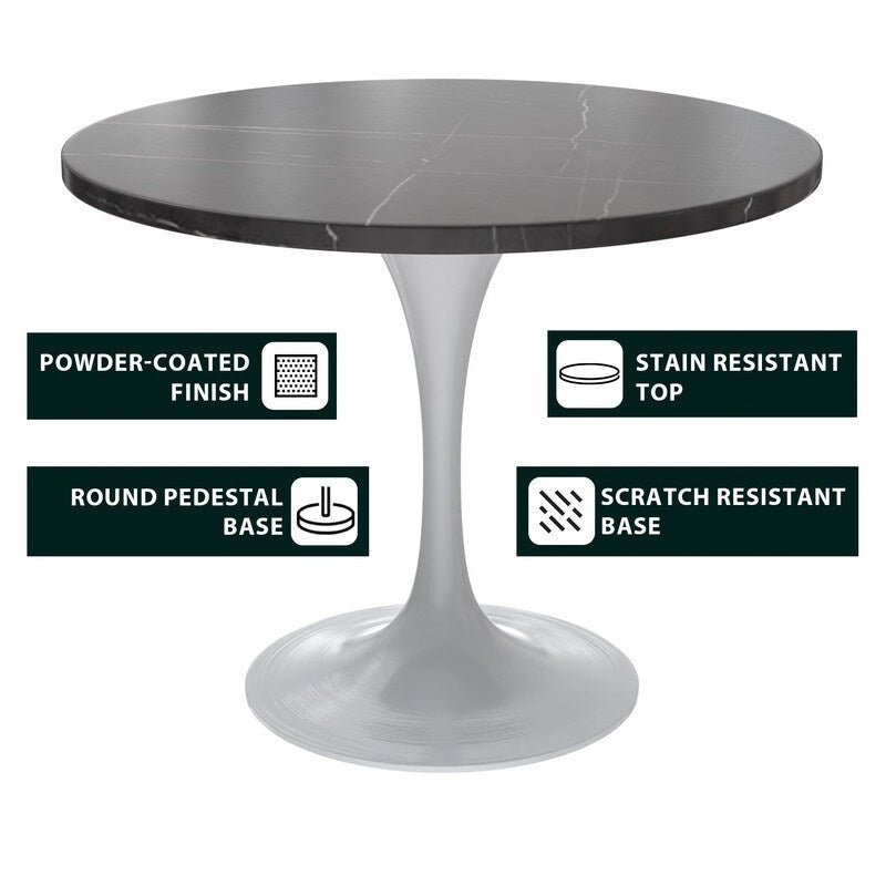 Table à manger Verve avec plateau rond de 36 po et pied central en acier blanc