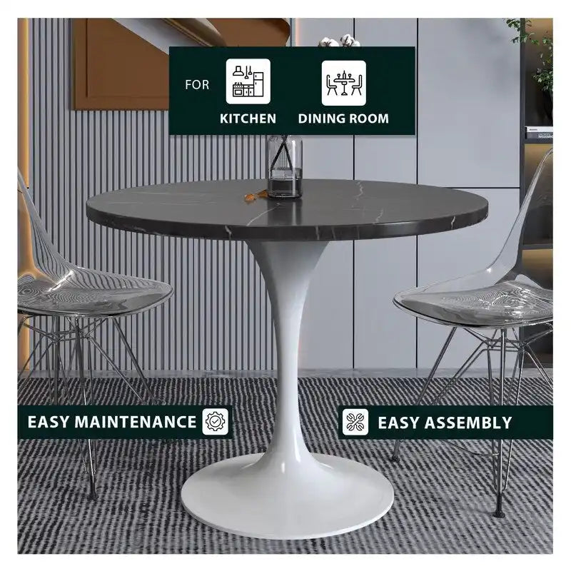 Table à manger Verve avec plateau rond de 36 po et pied central en acier blanc