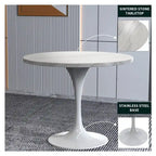Table à manger Verve avec plateau rond de 36 po et pied central en acier blanc