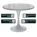Table à manger Verve avec plateau rond de 36 po et pied central en acier blanc