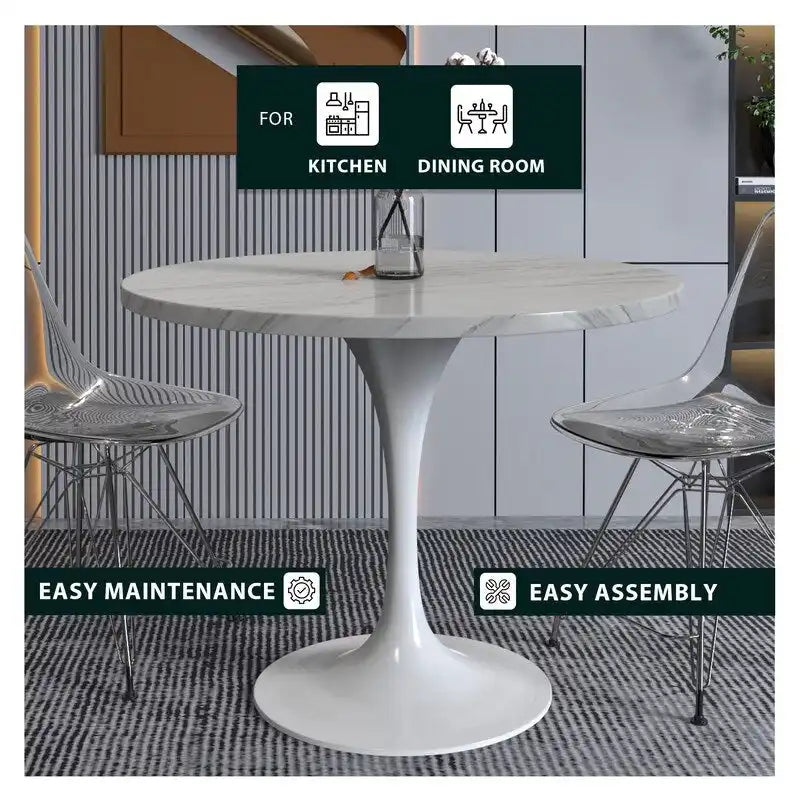 Table à manger Verve avec plateau rond de 36 po et pied central en acier blanc