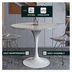 Table à manger Verve avec plateau rond de 36 po et pied central en acier blanc