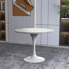 Table à manger Verve avec plateau rond de 36 po et pied central en acier blanc