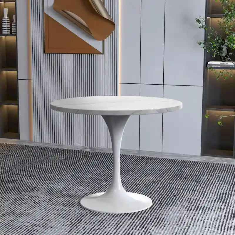 Table à manger Verve avec plateau rond de 36 po et pied central en acier blanc