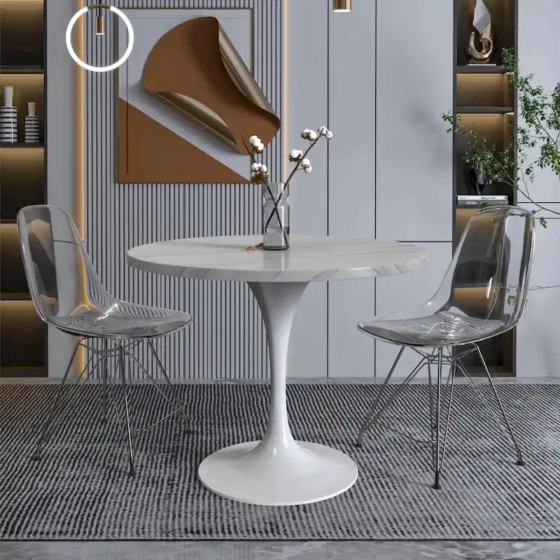 Table à manger Verve avec plateau rond de 36 po et pied central en acier blanc