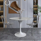 Table à manger Verve avec plateau rond de 36 po et pied central en acier blanc