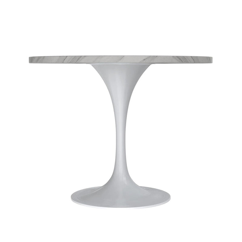 Table à manger Verve avec plateau rond de 36 po et pied central en acier blanc