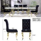 Chaises de salle à manger capitonnées à boutons noirs avec pieds dorés