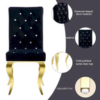 Chaises de salle à manger capitonnées à boutons noirs avec pieds dorés