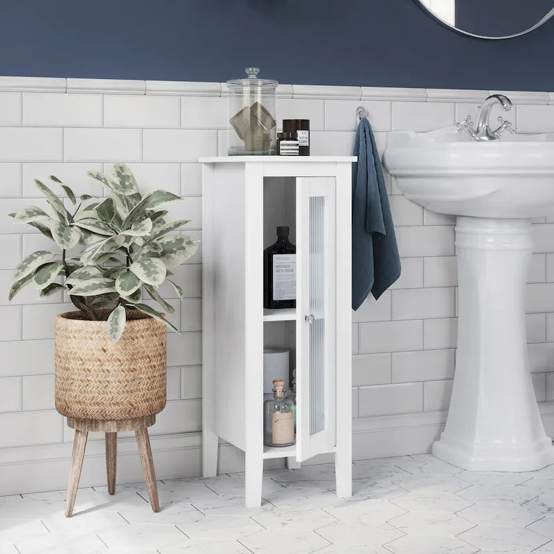 RiverRidge Prescott Single Door Narrow Bathroom and Laundry Storage Cabinet and Organizer with Adjustable Shelves - White