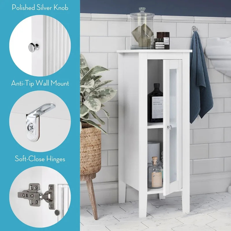 RiverRidge Prescott Armoire de rangement et organisateur de salle de bain et de buanderie étroite à porte unique avec étagères réglables - Blanc
