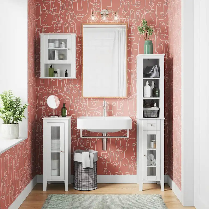 RiverRidge Prescott Armoire de rangement et organisateur de salle de bain et de buanderie étroite à porte unique avec étagères réglables - Blanc