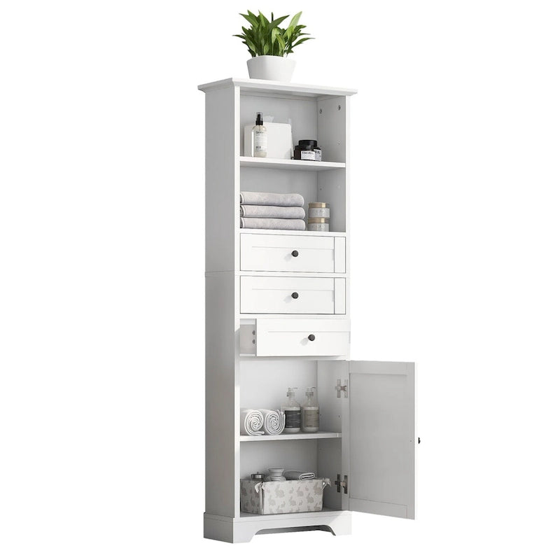 Armoire à linge en MDF blanc de 10 po L x 22 po P x 68,3 po H avec 3 tiroirs et tablettes réglables