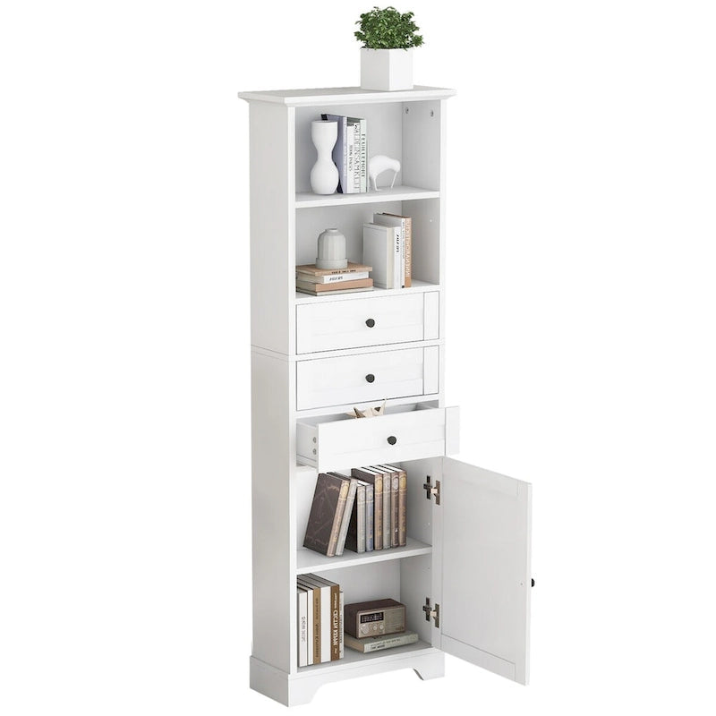 Armoire à linge en MDF blanc de 10 po L x 22 po P x 68,3 po H avec 3 tiroirs et tablettes réglables