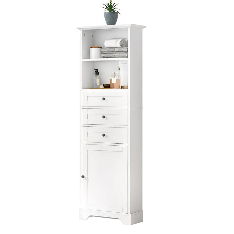 Armoire à linge en MDF blanc de 10 po L x 22 po P x 68,3 po H avec 3 tiroirs et tablettes réglables