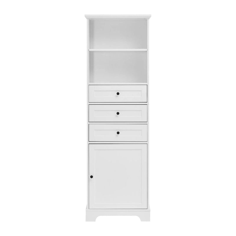 Armoire à linge en MDF blanc de 10 po L x 22 po P x 68,3 po H avec 3 tiroirs et tablettes réglables