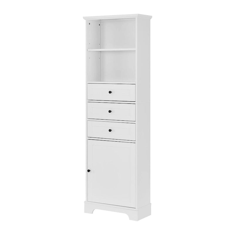 Armoire à linge en MDF blanc de 10 po L x 22 po P x 68,3 po H avec 3 tiroirs et tablettes réglables