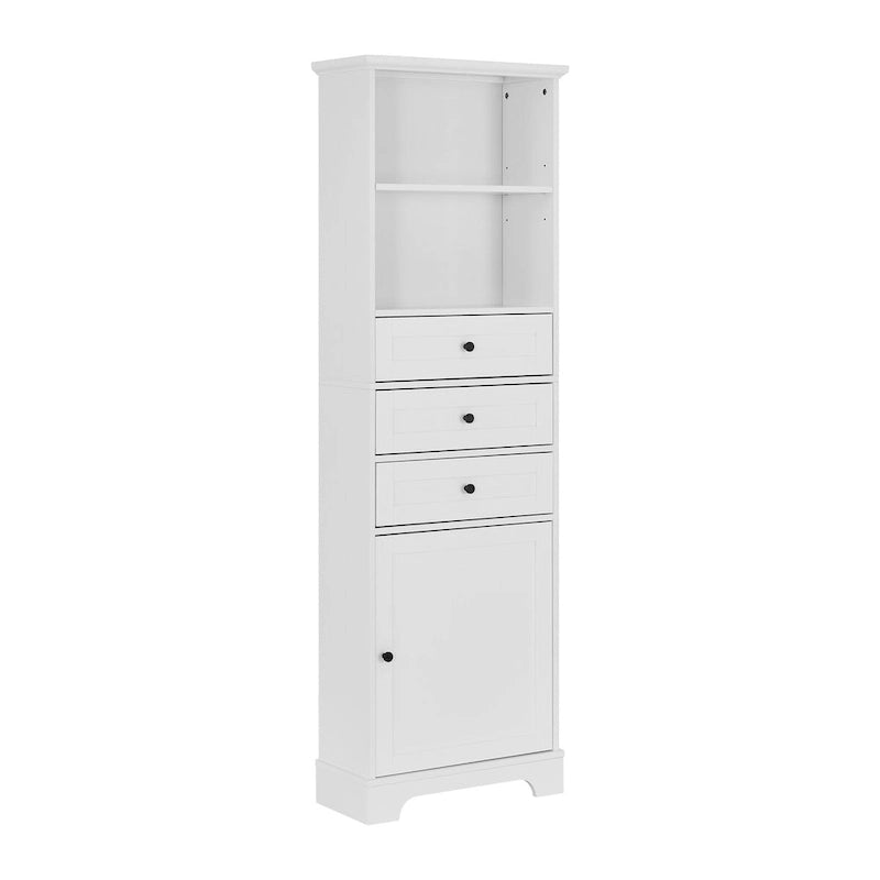 Armoire à linge en MDF blanc de 10 po L x 22 po P x 68,3 po H avec 3 tiroirs et tablettes réglables