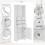 Armoire à linge en MDF blanc de 10 po L x 22 po P x 68,3 po H avec 3 tiroirs et tablettes réglables
