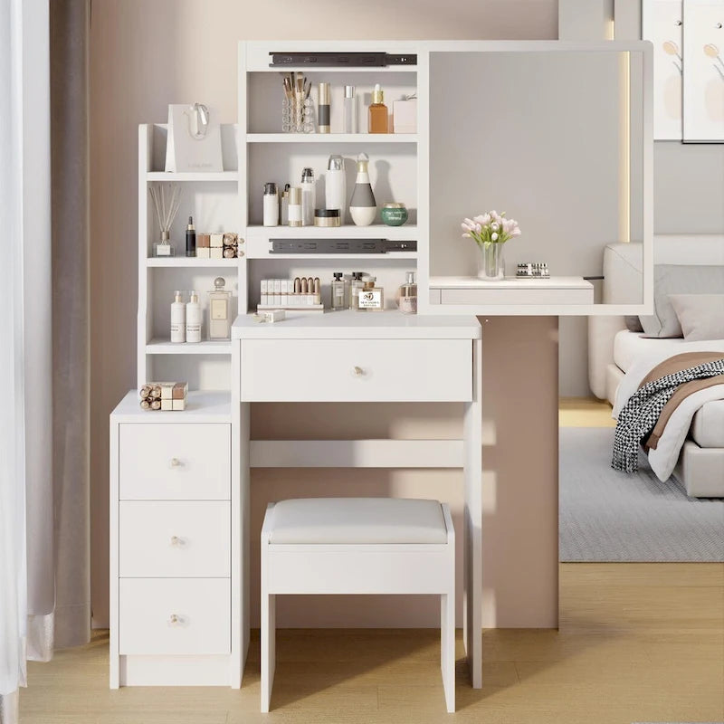 Coiffeuse compacte avec tabouret rembourré