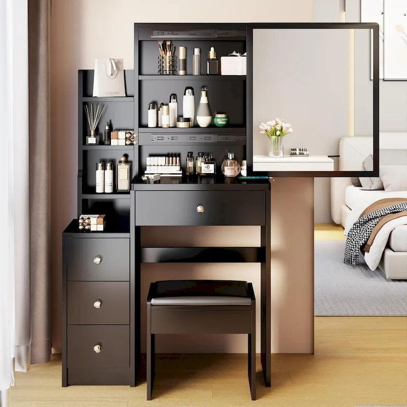 Coiffeuse compacte avec tabouret rembourré