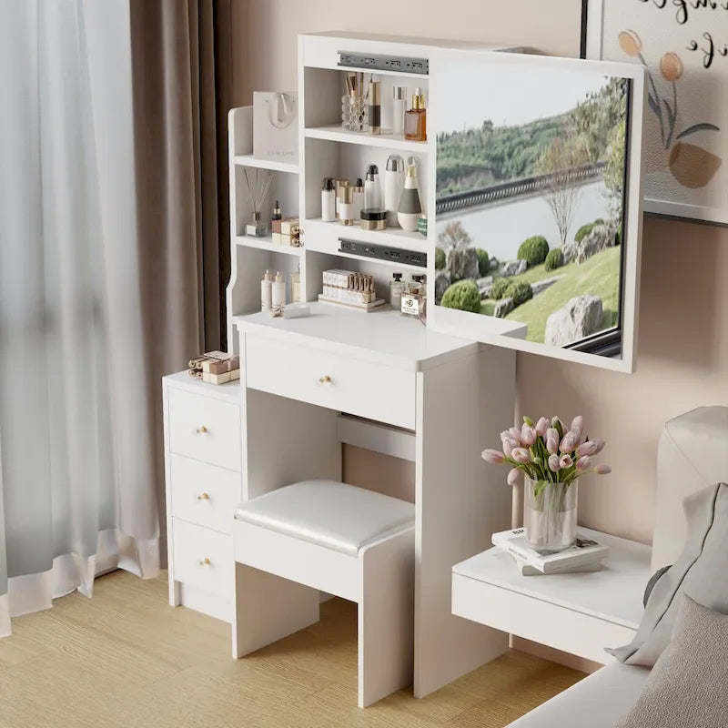 Coiffeuse compacte avec tabouret rembourré