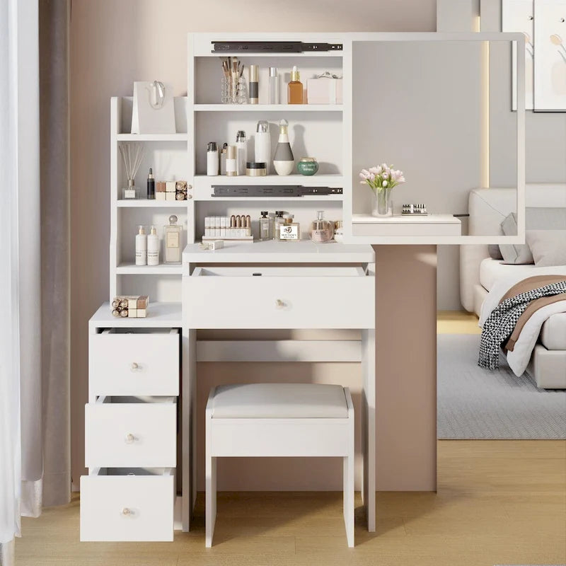 Coiffeuse compacte avec tabouret rembourré