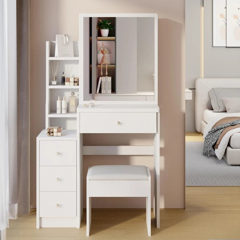 Coiffeuse compacte avec tabouret rembourré