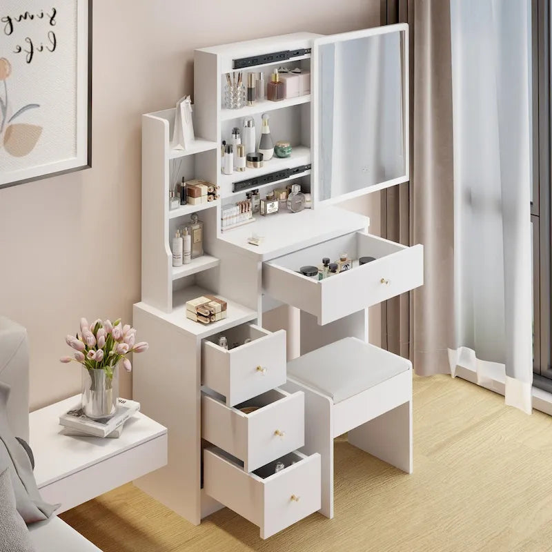 Coiffeuse compacte avec tabouret rembourré
