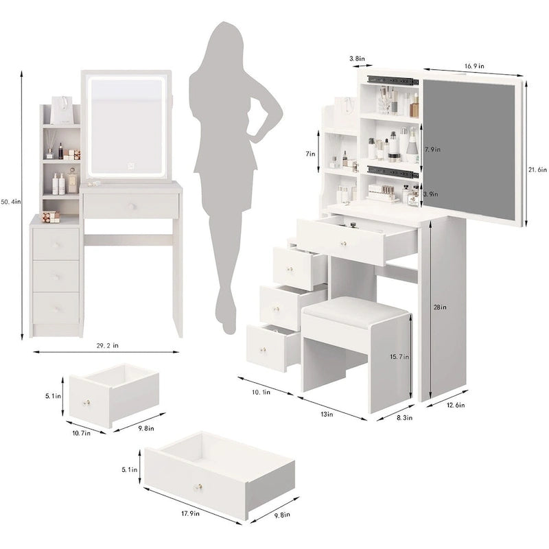 Coiffeuse compacte avec tabouret rembourré