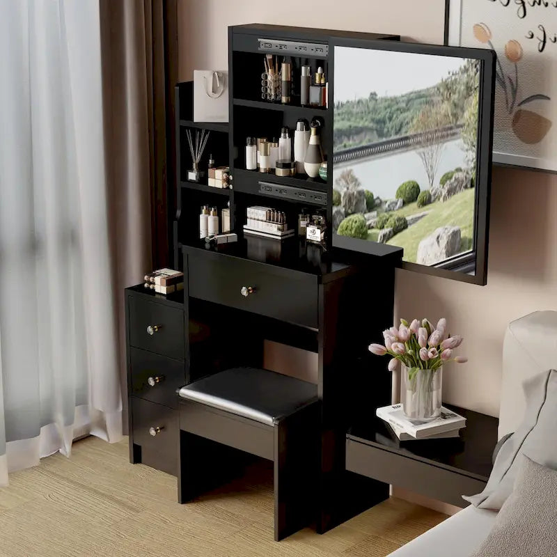Coiffeuse compacte avec tabouret rembourré