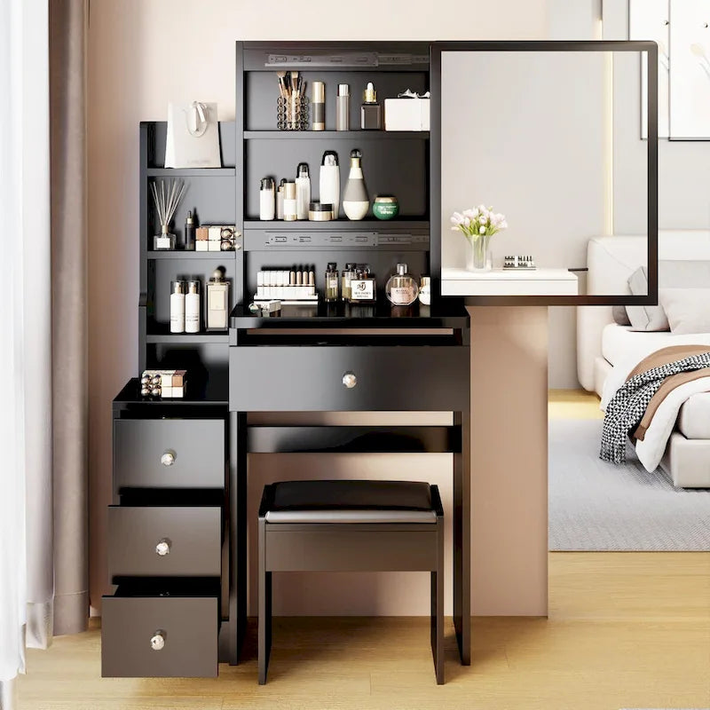Coiffeuse compacte avec tabouret rembourré