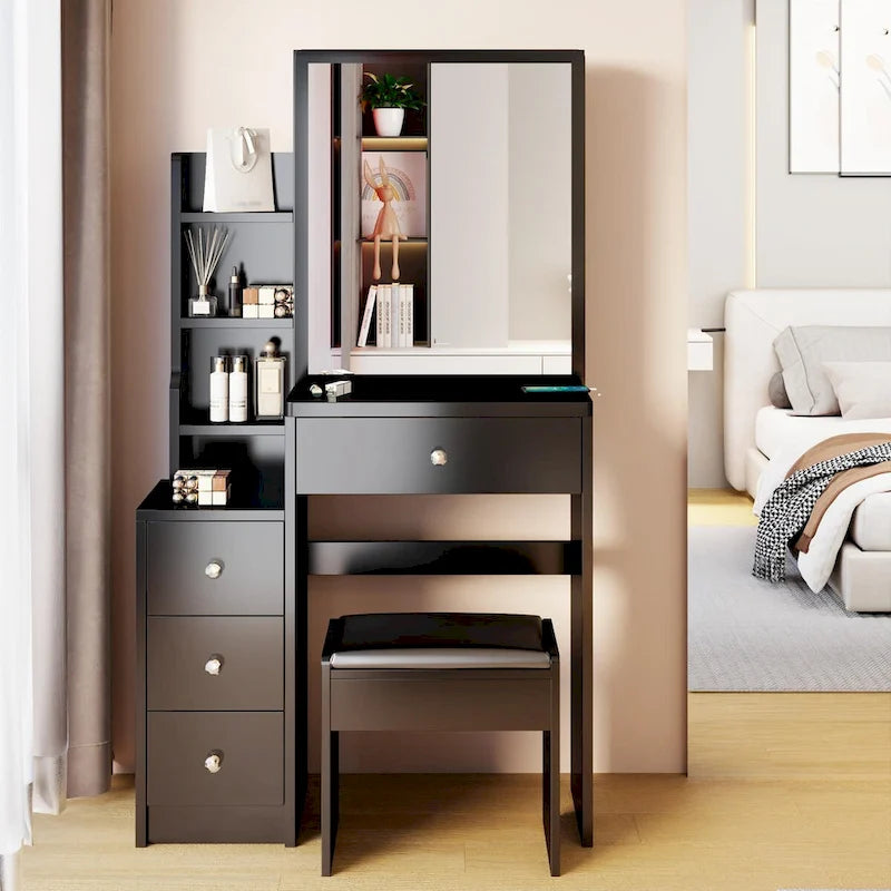 Coiffeuse compacte avec tabouret rembourré