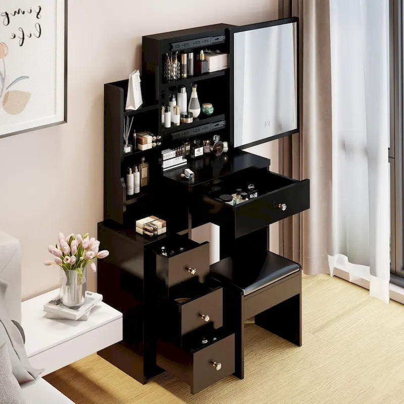 Coiffeuse compacte avec tabouret rembourré