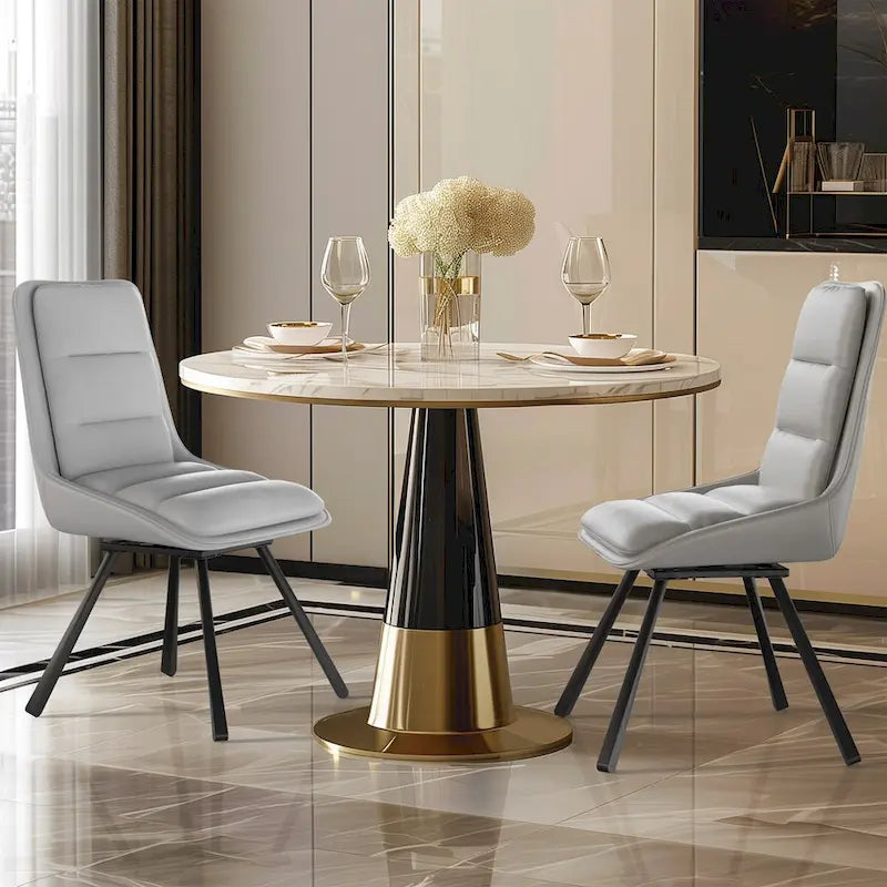 Lot de 2 chaises de salle à manger pivotantes rembourrées en similicuir avec pieds en métal - 18,5x18,5x37 pouces