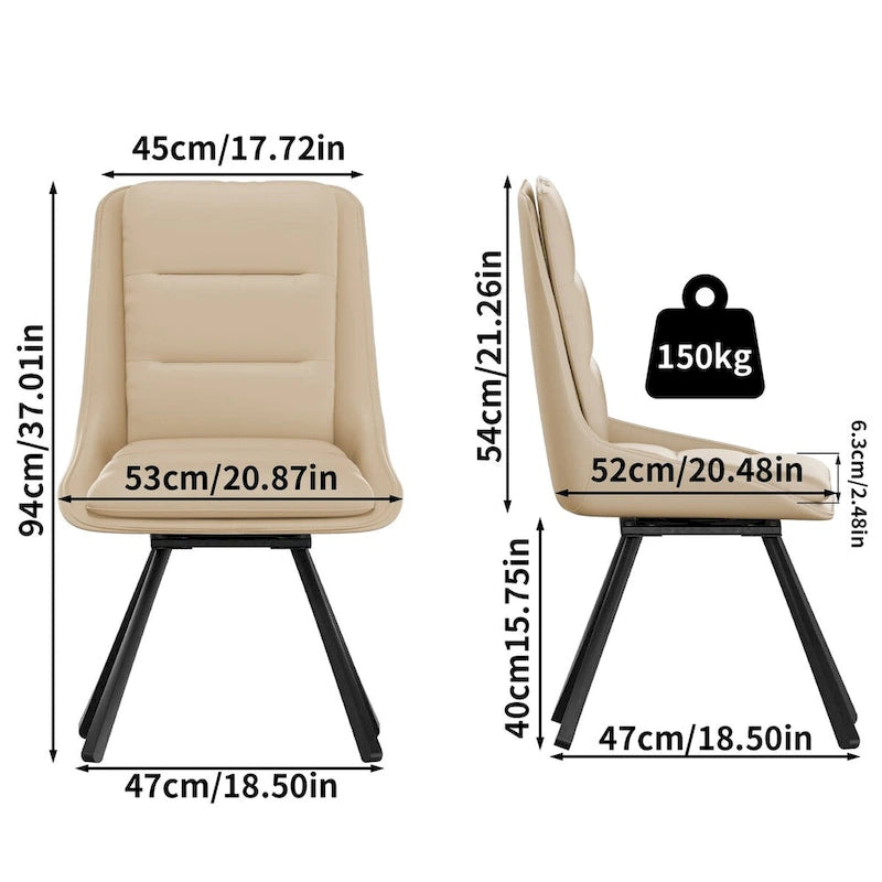 Lot de 2 chaises de salle à manger pivotantes rembourrées en similicuir avec pieds en métal - 18,5x18,5x37 pouces