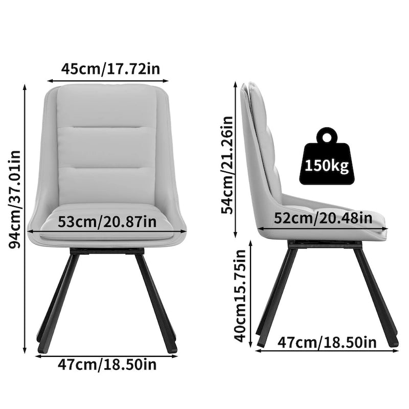 Lot de 2 chaises de salle à manger pivotantes rembourrées en similicuir avec pieds en métal - 18,5x18,5x37 pouces